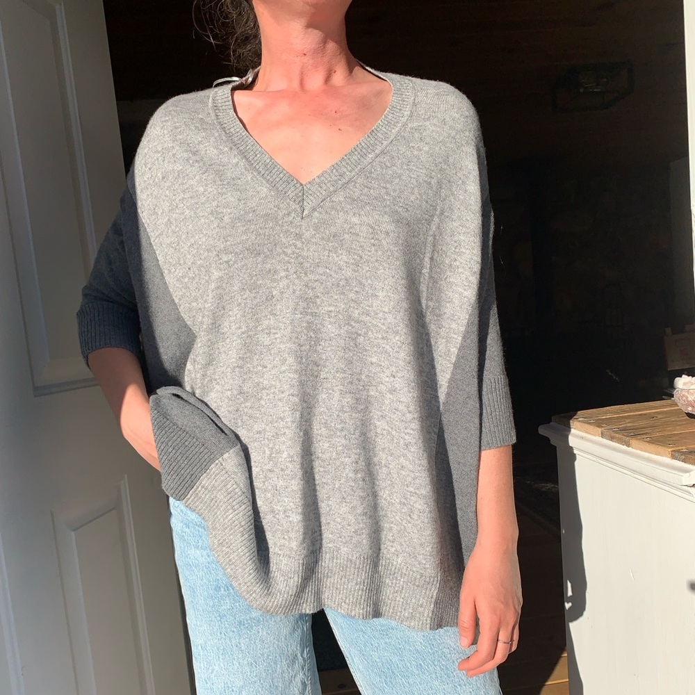 Minimalist oversized “unique arm shape” wool blend sweater